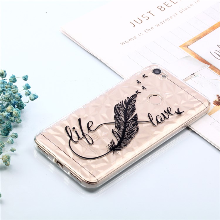 Pattern Printing Embossed 3D Diamond Surface TPU Protection Case for Xiaomi Redmi Note 5A Prime / Redmi Y1 - Feather Pattern-7