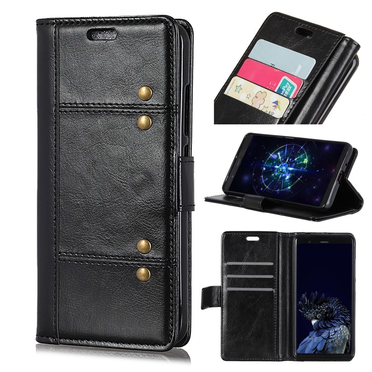 Rivet Decor Crazy Horse Texture Stand Wallet Leather Case for Xiaomi Redmi 6 (Dual Camera: 12MP+5MP) - Black-1