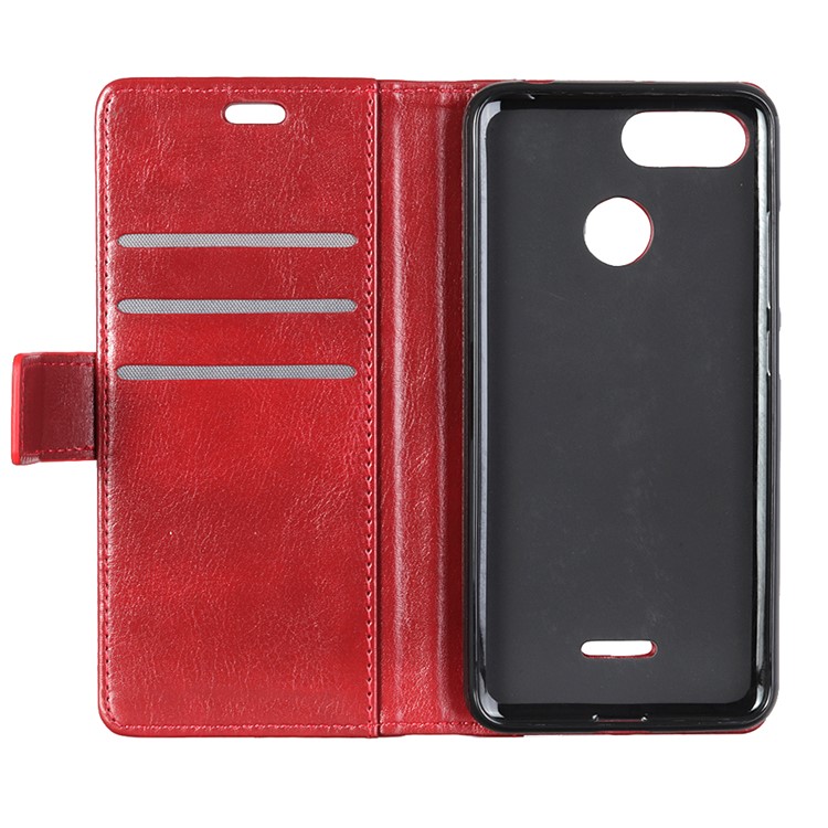 Rivet Decor Crazy Horse Texture Stand Wallet Leather Flip Protection Case for Xiaomi Redmi 6 (Dual Camera: 12MP+5MP) - Red-4