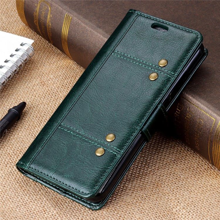Rivet Decor Crazy Horse Texture Stand Wallet Leather Cover Shell for Xiaomi Redmi 6 (Dual Camera: 12MP+5MP) - Blackish Green-2