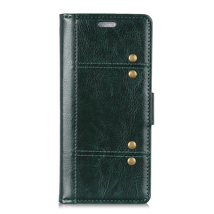 Rivet Decor Crazy Horse Texture Stand Wallet Leather Cover Shell for Xiaomi Redmi 6 (Dual Camera: 12MP+5MP) - Blackish Green-6
