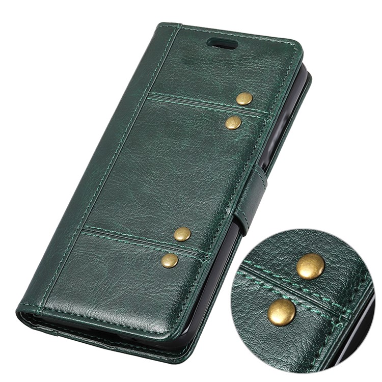 Rivet Decor Crazy Horse Texture Stand Wallet Leather Cover Shell for Xiaomi Redmi 6 (Dual Camera: 12MP+5MP) - Blackish Green-7
