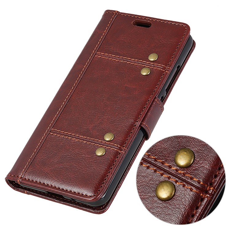 Rivet Decor Crazy Horse Texture Leather Stand Wallet Flip Case Accessory for Xiaomi Redmi 6 (Dual Camera: 12MP+5MP) - Brown-3