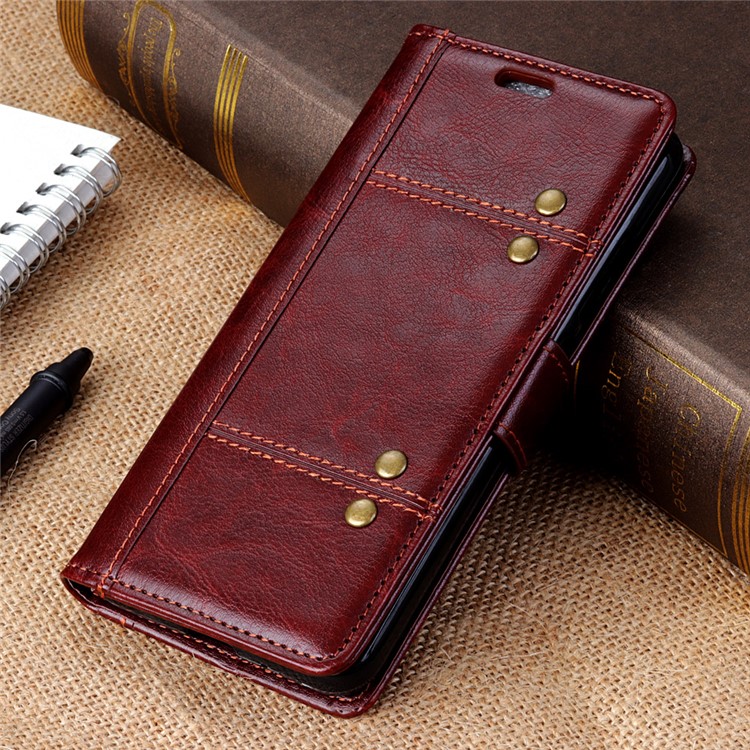 Rivet Decor Crazy Horse Texture Leather Stand Wallet Flip Case Accessory for Xiaomi Redmi 6 (Dual Camera: 12MP+5MP) - Brown-7