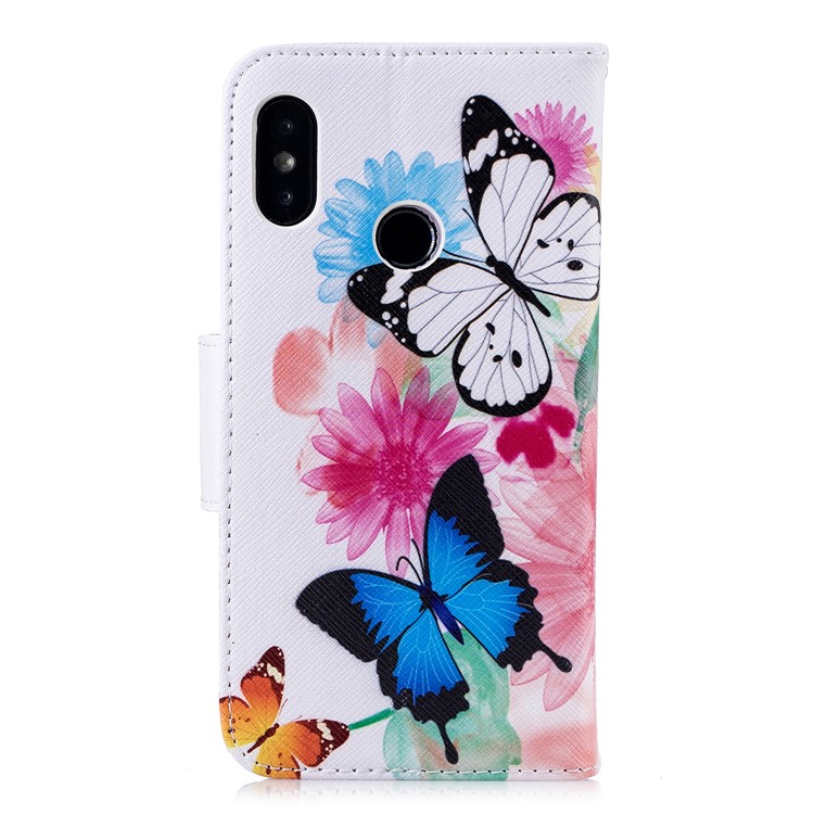 Pattern Printing Wallet Stand Leather Phone Cover for Xiaomi Mi A2 Lite / Redmi 6 Pro - Butterfly and Flower-3