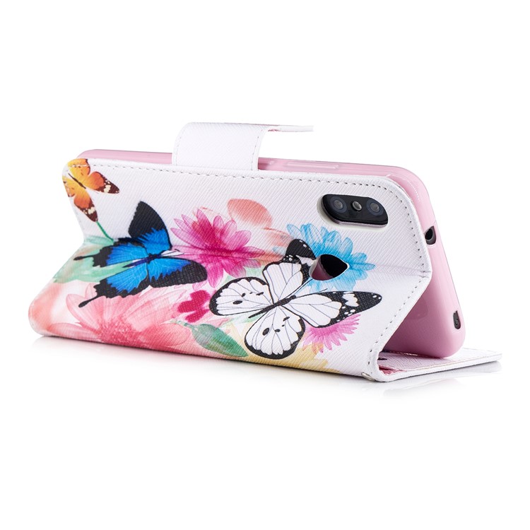 Pattern Printing Wallet Stand Leather Phone Cover for Xiaomi Mi A2 Lite / Redmi 6 Pro - Butterfly and Flower-4