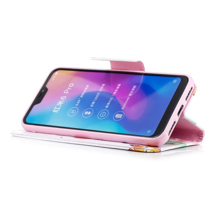 Pattern Printing Wallet Stand Leather Phone Cover for Xiaomi Mi A2 Lite / Redmi 6 Pro - Butterfly and Flower-5