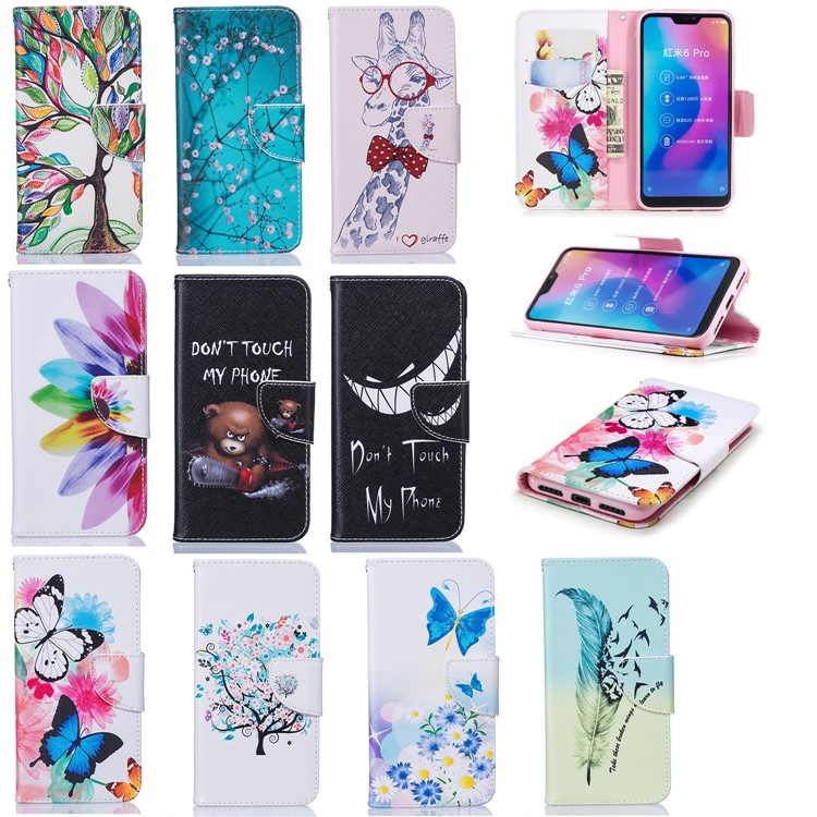 Pattern Printing Wallet Stand Leather Phone Cover for Xiaomi Mi A2 Lite / Redmi 6 Pro - Butterfly and Flower-9