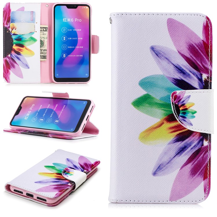 Pattern Printing Wallet Stand Leather Phone Case for Xiaomi Mi A2 Lite / Redmi 6 Pro - Half Flower-1