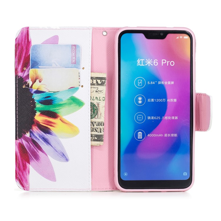 Pattern Printing Wallet Stand Leather Phone Case for Xiaomi Mi A2 Lite / Redmi 6 Pro - Half Flower-8