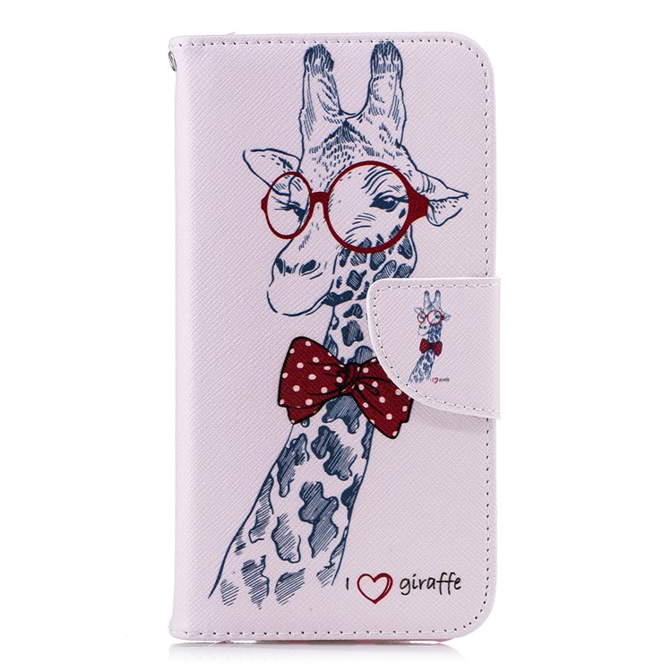 Pattern Printing Wallet Stand Leather Flip Cover for Xiaomi Mi A2 Lite / Redmi 6 Pro - Giraffe Wearing Glasses-2