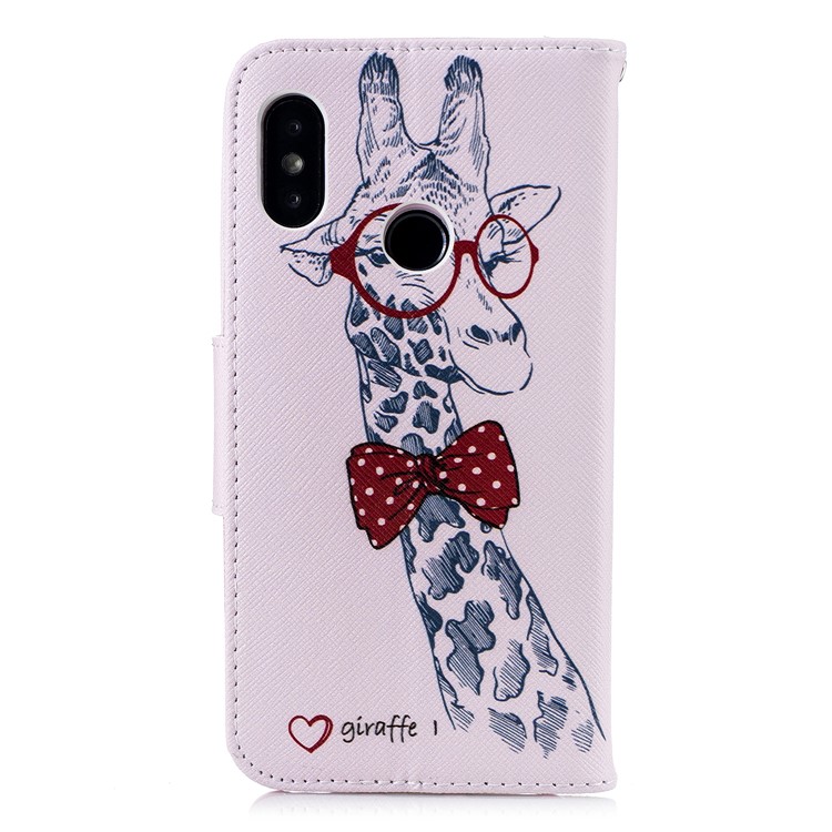 Pattern Printing Wallet Stand Leather Flip Cover for Xiaomi Mi A2 Lite / Redmi 6 Pro - Giraffe Wearing Glasses-3