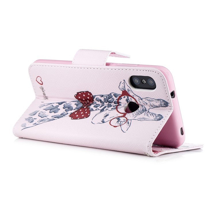Pattern Printing Wallet Stand Leather Flip Cover for Xiaomi Mi A2 Lite / Redmi 6 Pro - Giraffe Wearing Glasses-4