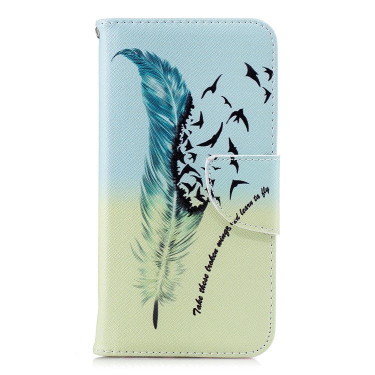 Pattern Printing Wallet Stand Leather Protective Shell for Xiaomi Mi A2 Lite / Redmi 6 Pro - Feather and Birds-2