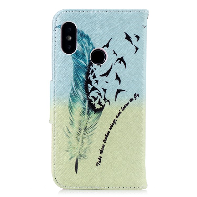 Pattern Printing Wallet Stand Leather Protective Shell for Xiaomi Mi A2 Lite / Redmi 6 Pro - Feather and Birds-3