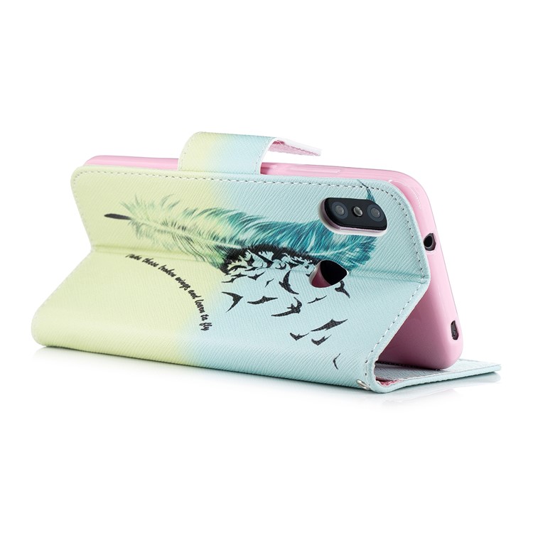 Pattern Printing Wallet Stand Leather Protective Shell for Xiaomi Mi A2 Lite / Redmi 6 Pro - Feather and Birds-4