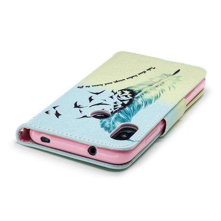 Pattern Printing Wallet Stand Leather Protective Shell for Xiaomi Mi A2 Lite / Redmi 6 Pro - Feather and Birds-7