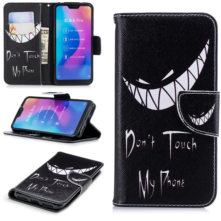 Pattern Printing Wallet Stand Leather Mobile Phone Shell for Xiaomi Mi A2 Lite / Redmi 6 Pro - Angry Face-1