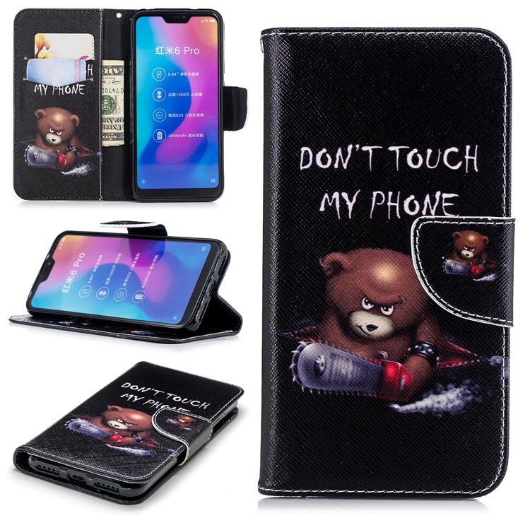 Pattern Printing Wallet Stand Leather Case Cover for Xiaomi Mi A2 Lite / Redmi 6 Pro - Bear with Saw-1