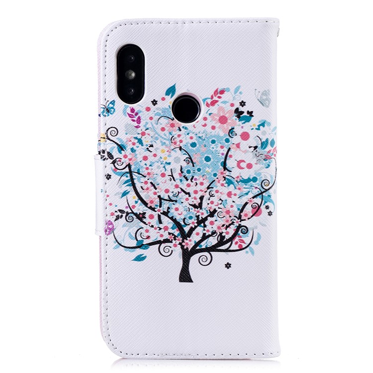 Pattern Printing Wallet Stand Leather Phone Accessory Cover for Xiaomi Mi A2 Lite / Redmi 6 Pro - Tree with Flower-3