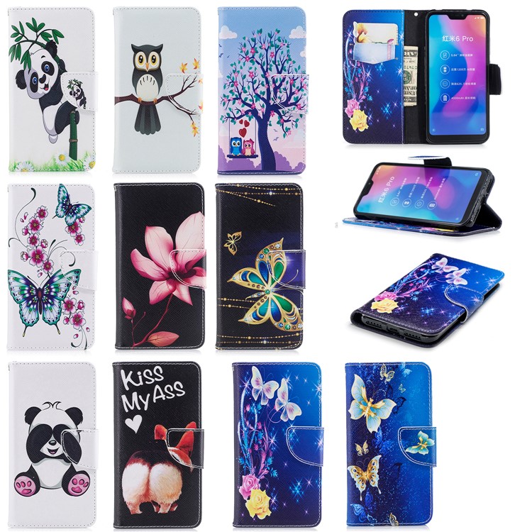 Pattern Printing Leather Wallet Stand Case Cover for Xiaomi Mi A2 Lite / Redmi 6 Pro - Crystal Butterfly-9