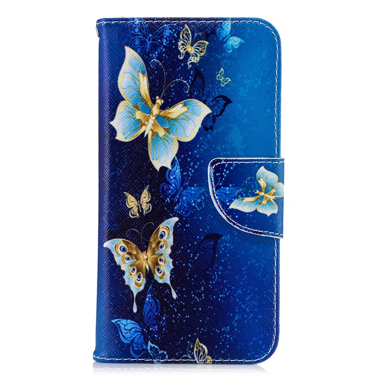 Pattern Printing Leather Wallet Stand Case Shell for Xiaomi Mi A2 Lite / Redmi 6 Pro - Gold and Blue Butterfly-2