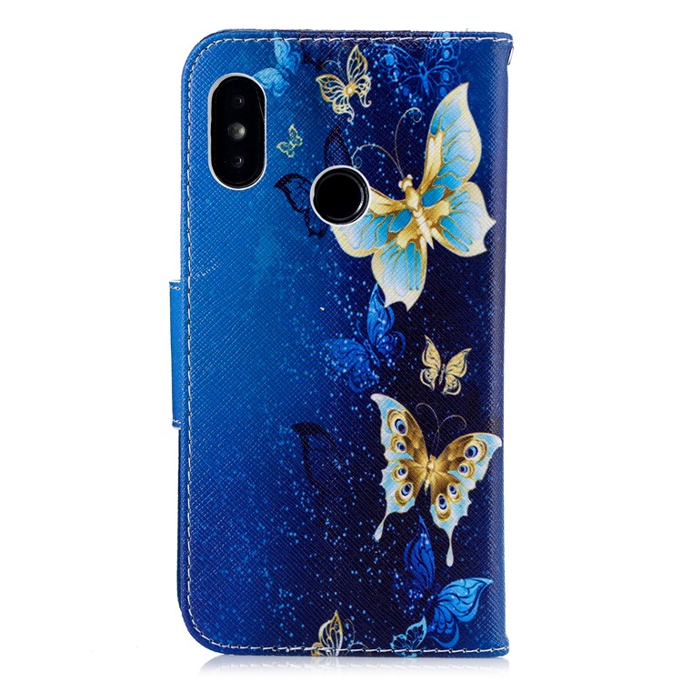 Pattern Printing Leather Wallet Stand Case Shell for Xiaomi Mi A2 Lite / Redmi 6 Pro - Gold and Blue Butterfly-3