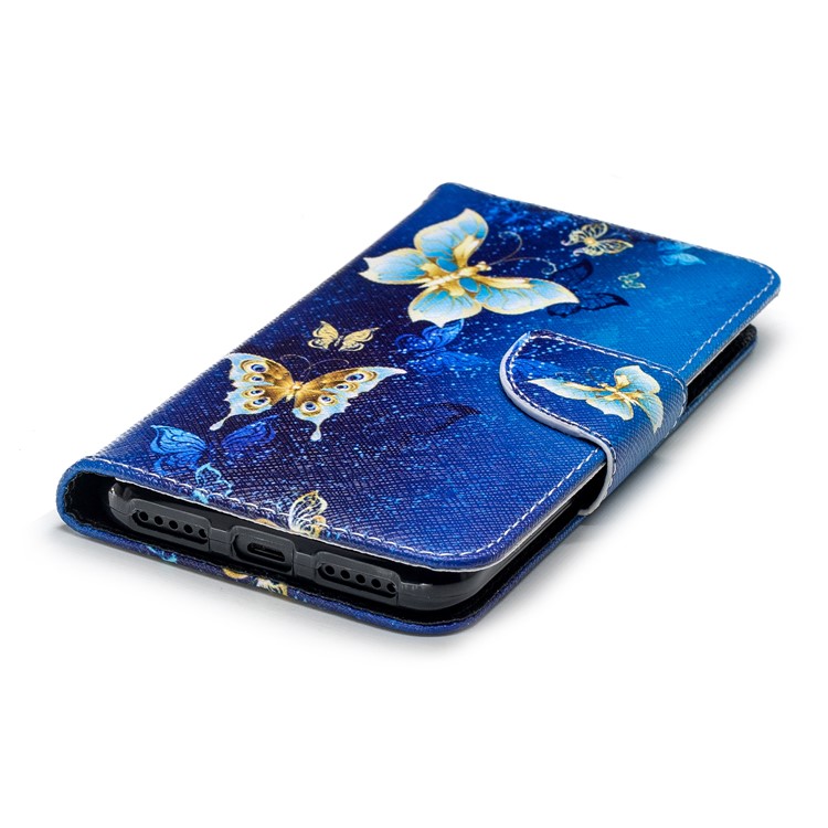 Pattern Printing Leather Wallet Stand Case Shell for Xiaomi Mi A2 Lite / Redmi 6 Pro - Gold and Blue Butterfly-6