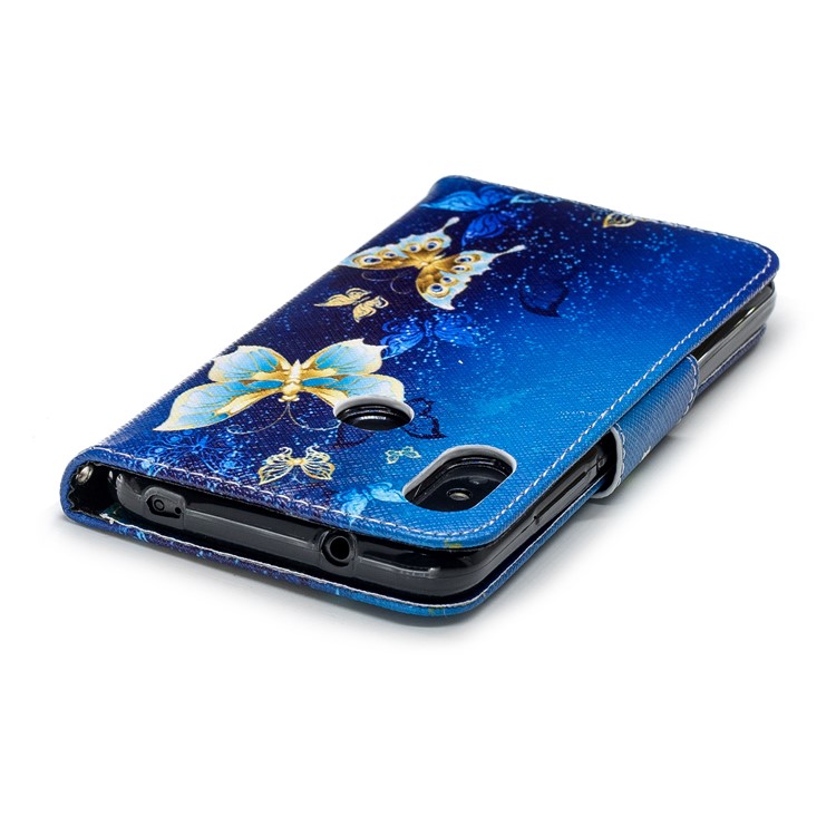 Pattern Printing Leather Wallet Stand Case Shell for Xiaomi Mi A2 Lite / Redmi 6 Pro - Gold and Blue Butterfly-7