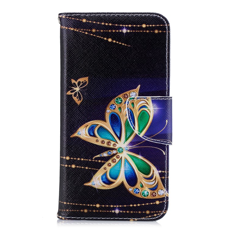 Pattern Printing Leather Wallet Stand Phone Cover for Xiaomi Mi A2 Lite / Redmi 6 Pro - Rhinestone Decor Butterfly-2