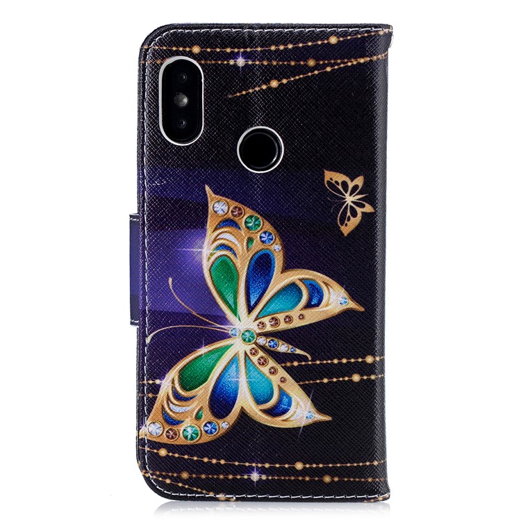 Pattern Printing Leather Wallet Stand Phone Cover for Xiaomi Mi A2 Lite / Redmi 6 Pro - Rhinestone Decor Butterfly-3