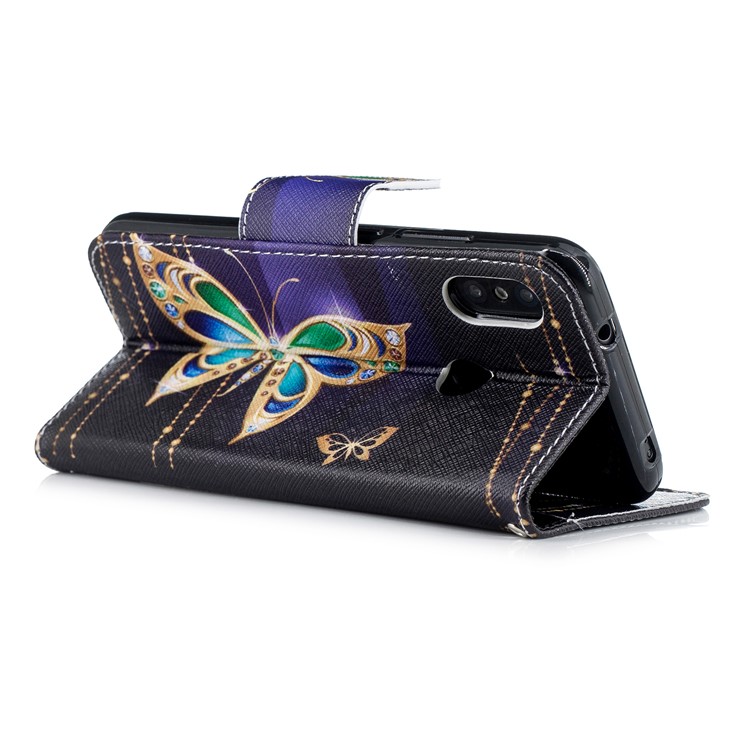 Pattern Printing Leather Wallet Stand Phone Cover for Xiaomi Mi A2 Lite / Redmi 6 Pro - Rhinestone Decor Butterfly-4