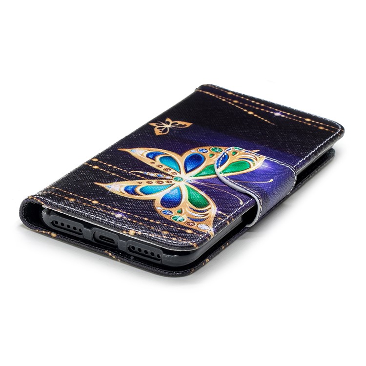 Pattern Printing Leather Wallet Stand Phone Cover for Xiaomi Mi A2 Lite / Redmi 6 Pro - Rhinestone Decor Butterfly-6
