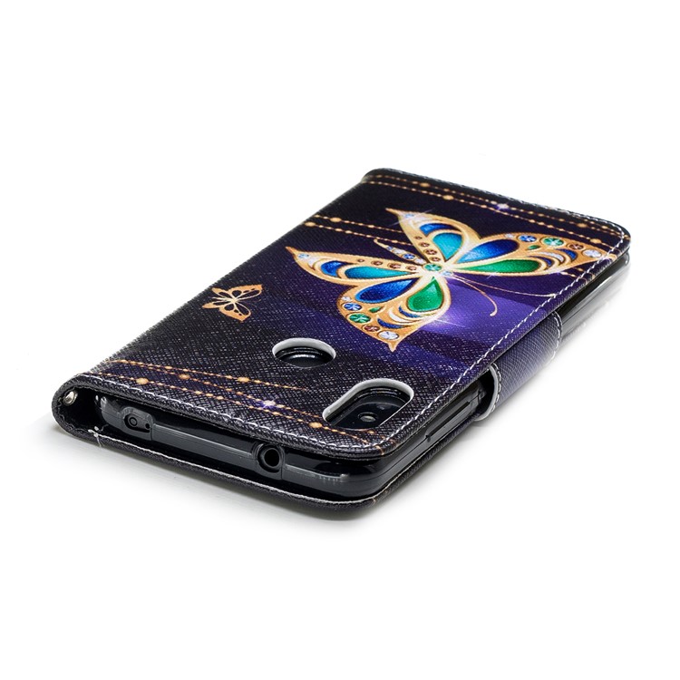 Pattern Printing Leather Wallet Stand Phone Cover for Xiaomi Mi A2 Lite / Redmi 6 Pro - Rhinestone Decor Butterfly-7