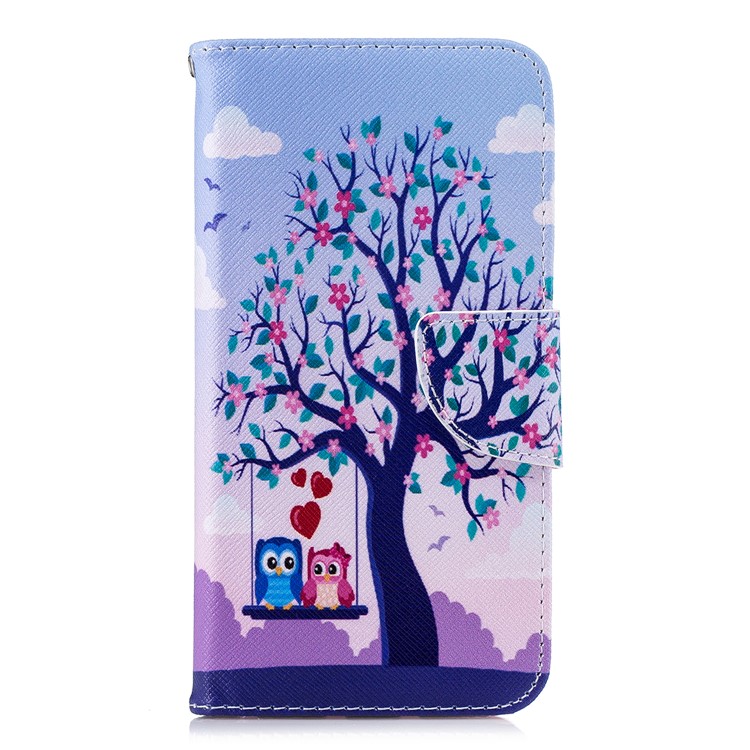 Patterned Wallet Stand Leather Mobile Case for Xiaomi Mi A2 Lite / Redmi 6 Pro - Owls on Swing-2