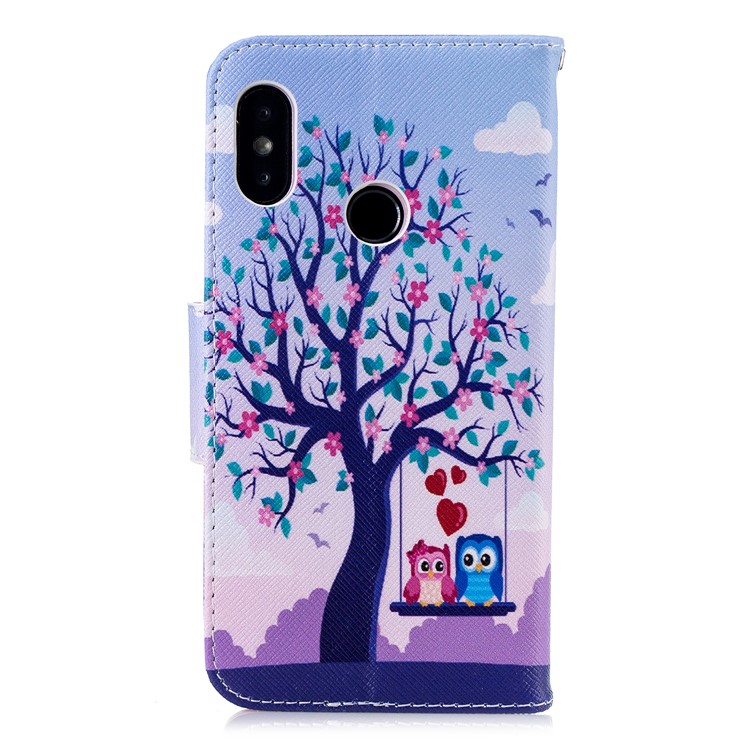 Patterned Wallet Stand Leather Mobile Case for Xiaomi Mi A2 Lite / Redmi 6 Pro - Owls on Swing-3