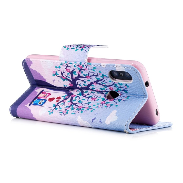Patterned Wallet Stand Leather Mobile Case for Xiaomi Mi A2 Lite / Redmi 6 Pro - Owls on Swing-4