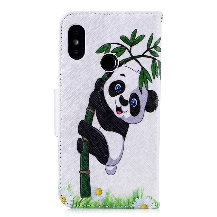 Patterned Wallet Stand Leather Mobile Cover for Xiaomi Mi A2 Lite / Redmi 6 Pro - Panda on Bamboo-3