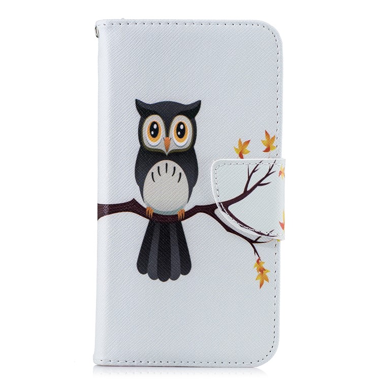 Patterned PU Leather Wallet Protection Case for Xiaomi Mi A2 Lite / Redmi 6 Pro - Owl on Branch-2