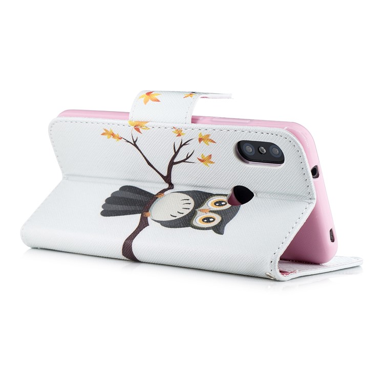 Patterned PU Leather Wallet Protection Case for Xiaomi Mi A2 Lite / Redmi 6 Pro - Owl on Branch-4