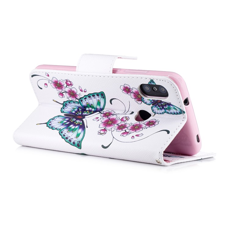 Pattern Printing Leather Wallet Phone Shell for Xiaomi Mi A2 Lite / Redmi 6 Pro - Butterfly and Flower-4