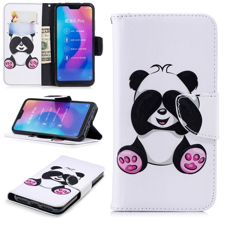 Pattern Printing Leather Wallet Protective Mobile Casing for Xiaomi Mi A2 Lite / Redmi 6 Pro - Cute Panda-1