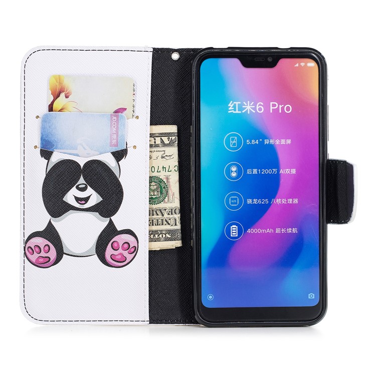 Pattern Printing Leather Wallet Protective Mobile Casing for Xiaomi Mi A2 Lite / Redmi 6 Pro - Cute Panda-8