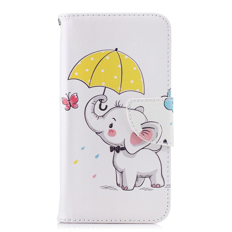 Pattern Printing Leather Wallet Case for Xiaomi Mi A2 Lite / Redmi 6 Pro - Elephant Holding an Umbrella-2