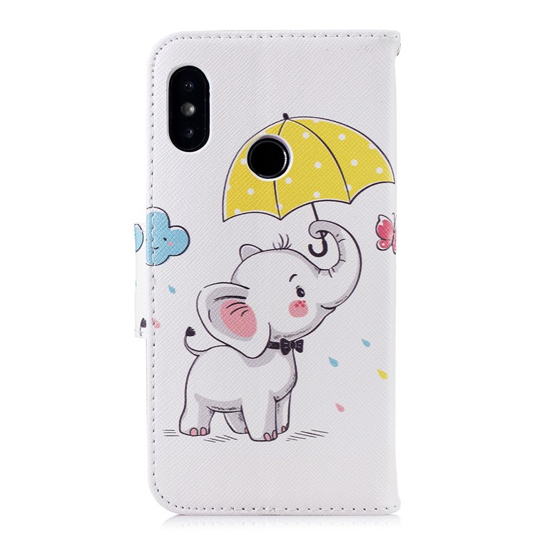 Pattern Printing Leather Wallet Case for Xiaomi Mi A2 Lite / Redmi 6 Pro - Elephant Holding an Umbrella-3