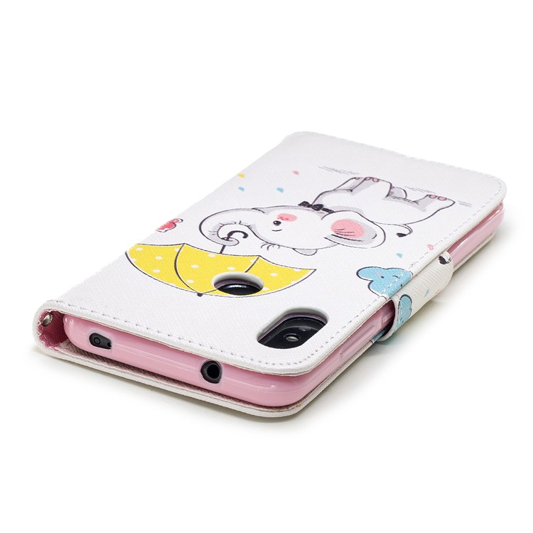 Pattern Printing Leather Wallet Case for Xiaomi Mi A2 Lite / Redmi 6 Pro - Elephant Holding an Umbrella-7