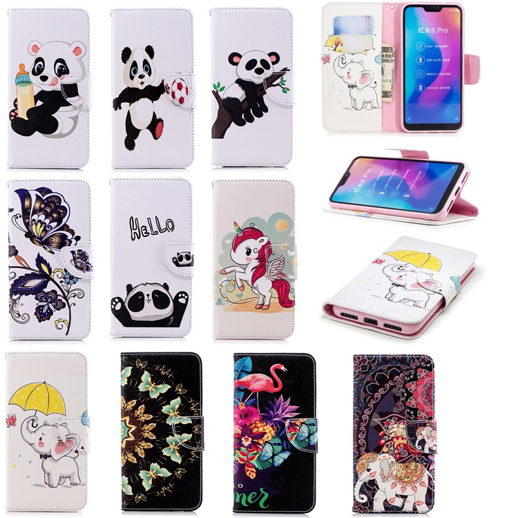 Pattern Printing Leather Wallet Case for Xiaomi Mi A2 Lite / Redmi 6 Pro - Elephant Holding an Umbrella-9