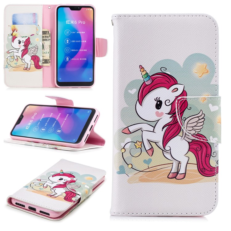 Pattern Printing Leather Wallet Cover for Xiaomi Mi A2 Lite / Redmi 6 Pro - Unicorn Pattern-1