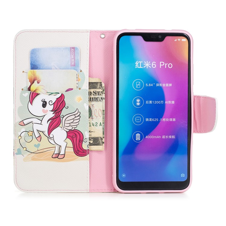 Pattern Printing Leather Wallet Cover for Xiaomi Mi A2 Lite / Redmi 6 Pro - Unicorn Pattern-8