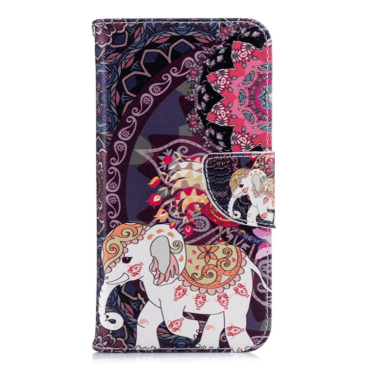 Pattern Printing Leather Wallet Shell for Xiaomi Mi A2 Lite / Redmi 6 Pro - Flower and Elephant-2